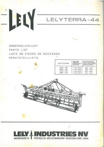 Lely Lelyterra 44 - 310-44, 360-44, 410-44 & 460-44 Rotary Harrow Parts Manual
