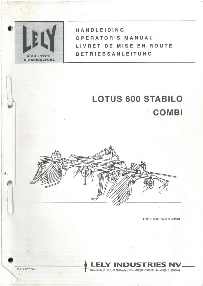 Lely Lotus 600 Stabilo Combi Operators Manual - ORIGINAL