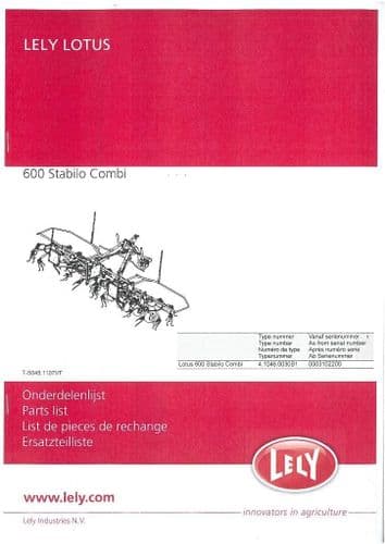 Lely Lotus Stabilo 600 Combi Parts Manual