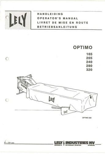 Lely Mower Optimo 165 205 240 280 320 Operators Manual