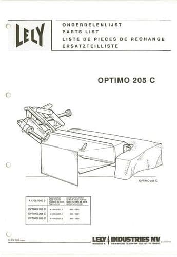 Lely Mower Optimo 205 C Parts Manual