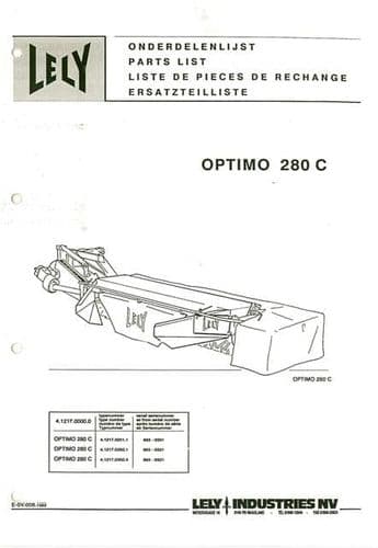 Lely Mower Optimo 280 C Parts Manual