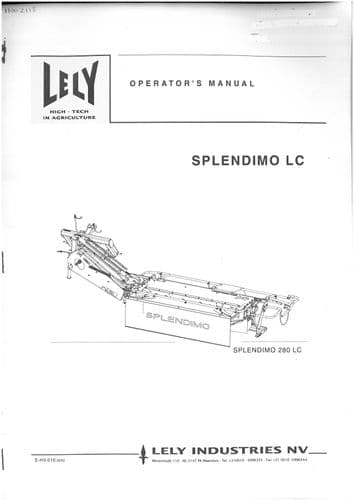 Lely Mower Splendimo 205LC 240LC 280LC Operators Manual
