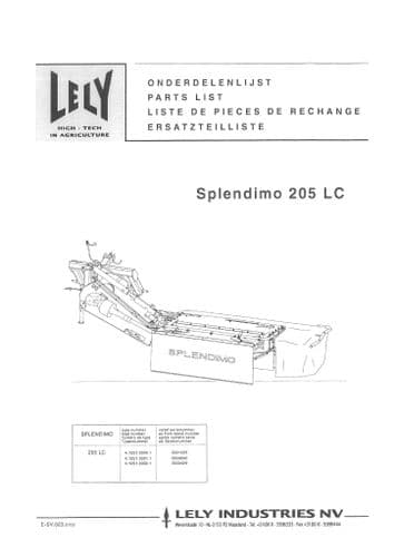 Lely Mower Splendimo 205LC Parts Manual