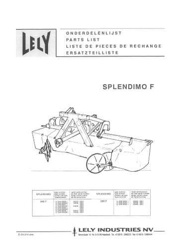 Lely Mower Splendimo 240F Parts Manual
