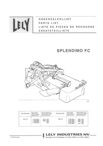 Lely Mower Splendimo 240FC Parts Manual