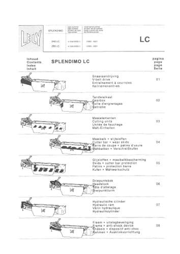 Lely Mower Splendimo 240LC 280LC Parts Manual