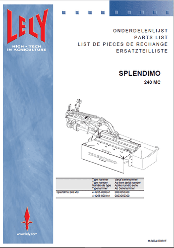 Lely Mower Splendimo 240MC Parts Manual