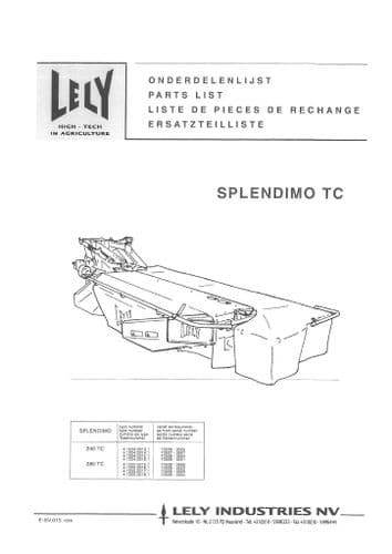 Lely Mower Splendimo 240TC 280TC Parts Manual