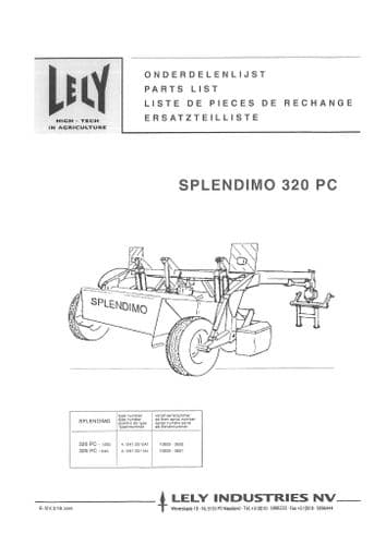 Lely Mower Splendimo 320PC Parts Manual