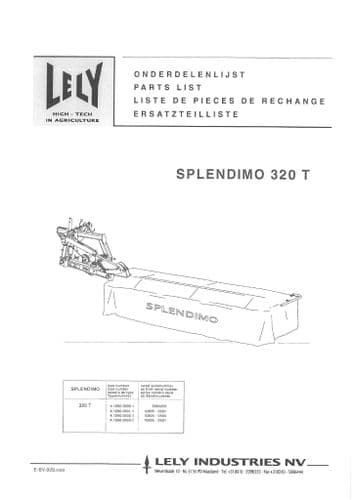 Lely Mower Splendimo 320T Parts Manual
