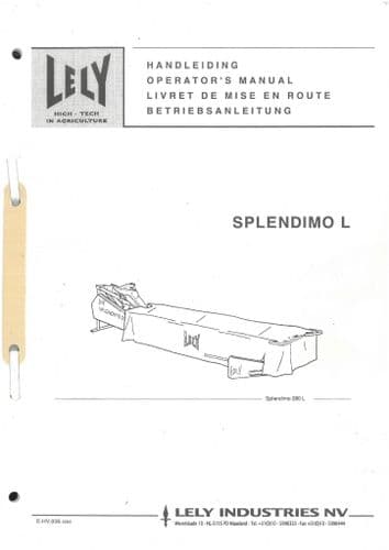 Lely Mower Splendimo  L 165L 205L(HD) 240L 280L 320L Operators Manual - ORIGINAL