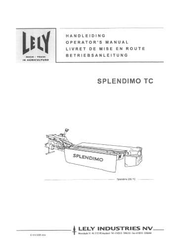 Lely Mower Splendimo TC Operators Manual