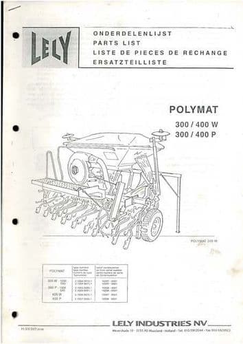 Lely Polymat 300W 400W 300P 400P Fertilizer Spreader Parts Manual