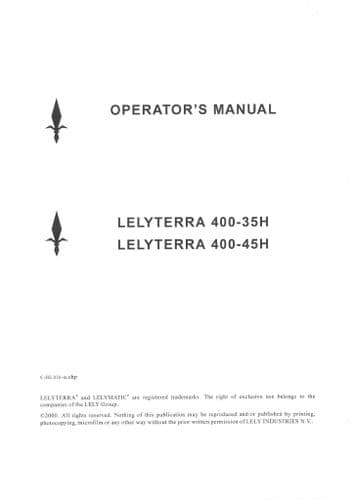 Lely Power Harrow Lelyterra 400-35H & 400-45H Operators Manual