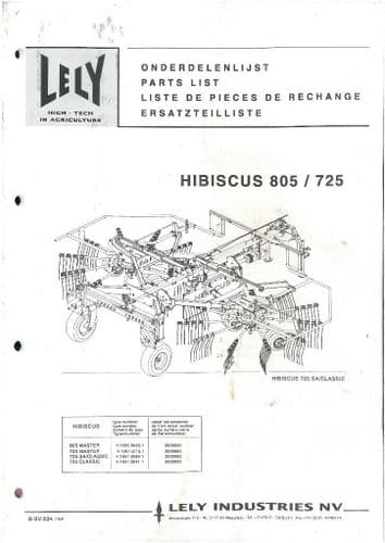 Lely Rake Hibiscus 725 & 805 Master SA Classic Parts Manual