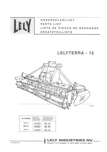 Lely Rotary Harrow Lelyterra 15 Parts Manual
