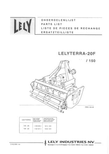 Lely Rotary Harrow Lelyterra 20 Parts Manual