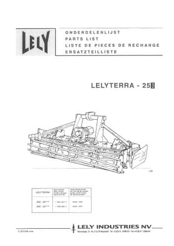 Lely Rotary Harrow Lelyterra 25 Plus Parts Manual