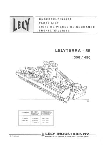 Lely Rotary Harrow Lelyterra 55 350 450 Parts Manual