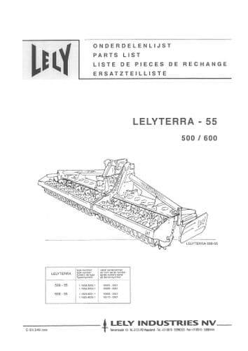 Lely Rotary Harrow Lelyterra 55 500 600 Parts Manual