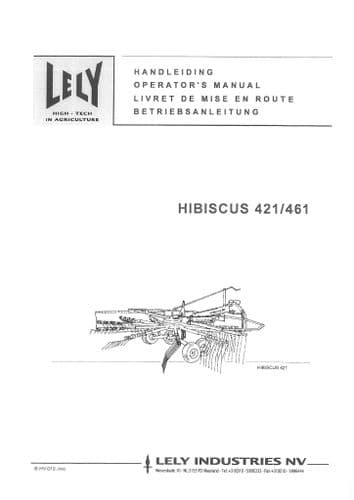 Lely Rotary Rake Hibiscus 421 461 Operators Manual