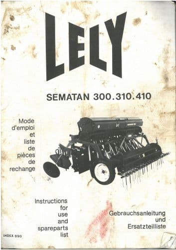Lely Seed Drill Sematan 300 310 410 Operators Manual with Parts List