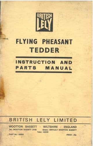 Lely Tedder Flying Pheasant Operators Manual with Parts List