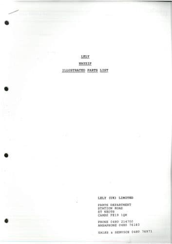 Lely Tedder Hayzip  Parts Manual