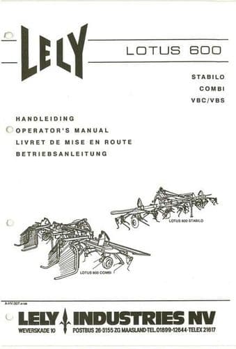 Lely Tedder Lotus 600 Combi VBC VBS Operators Manual