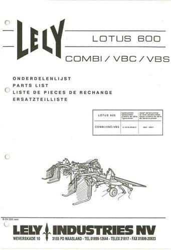 Lely Tedder Lotus 600 Combi VBC VBS Parts Manual
