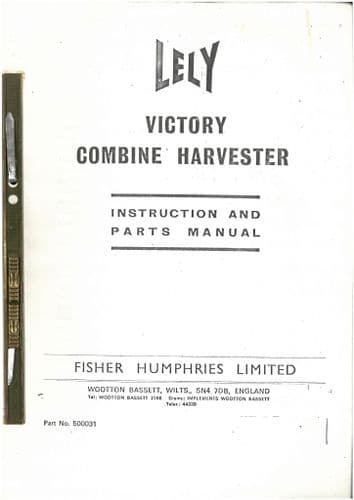 Lely Victory Combine Harvester Operators Manual & Parts List