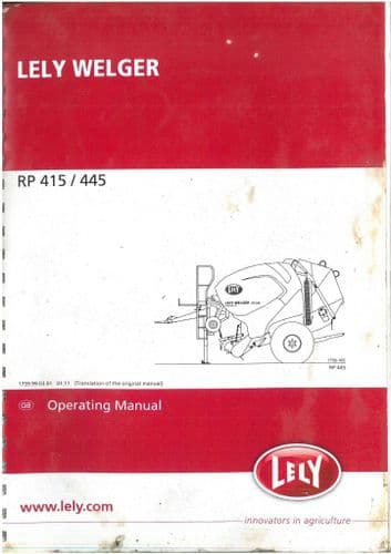 Lely Welger Round Baler RP415 RP445 Operators Manual - RP 415 445