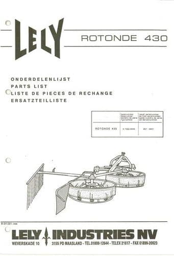 Lely Windrower Rotonde 430 Parts Manual