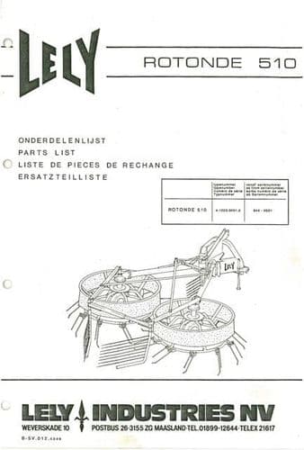 Lely Windrower Rotonde 510 Parts Manual