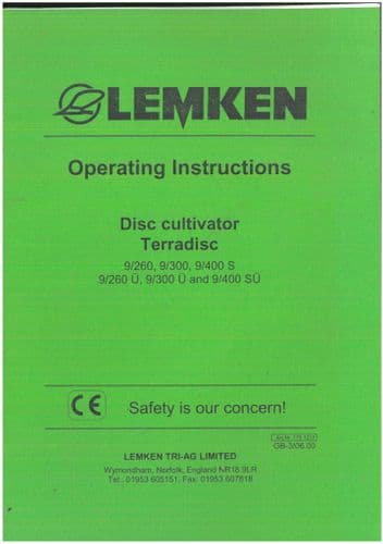 Lemken Disc Cultivators 9/260 9/300 9/400S 9/260U 9/300U & 9/400SU Operators Manual