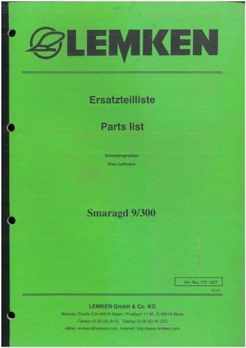 Lemken Disc Cultivators Smaragd 9/300 PartsManual