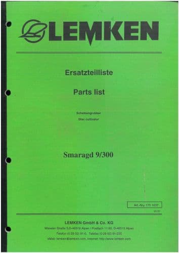Lemken Disc Cultivators Smaragd 9/300 PartsManual