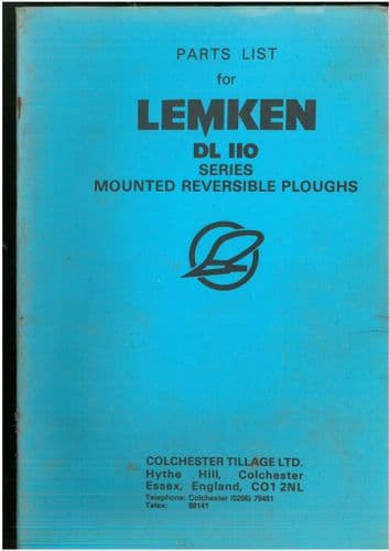 Lemken Mounted Reversible Plough DL 110 Parts Manual - DL110