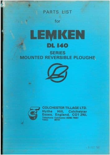Lemken Mounted Reversible Plough DL140 Parts Manual - DL 140
