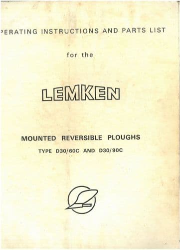 Lemken Mounted Reversible Ploughs D30 D60C and D30 D90C Operators Manual