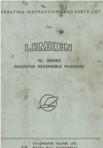 Lemken  Mounted Reversible Ploughs RL Series Operating Instruction and Parts List