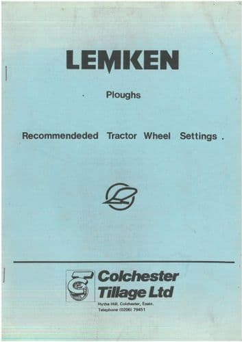Lemken Ploughs Recommended Tractor Wheel Settings Operators Manual