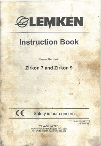 Lemken Power Harrow Zirkon 7 & Zirkon 9 Operators Manual