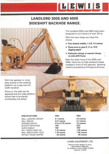 Lewis Landlord 300s And 400s Sideshift Backhoe Range Brochure