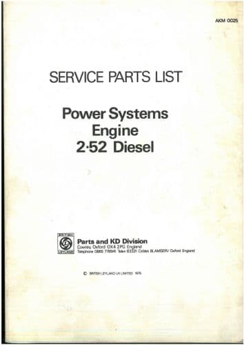 Leyland Power System Engine 2.52 Diesel Parts Manual