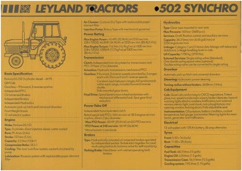 Leyland Tractor 502 Synchro Data Sheet