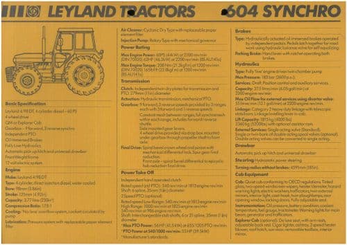Leyland Tractor 604 Synchro Data Sheet