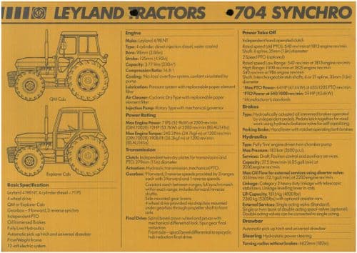Leyland Tractor 704 Synchro Data Sheet