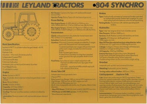 Leyland Tractor 804 Synchro Data Sheet